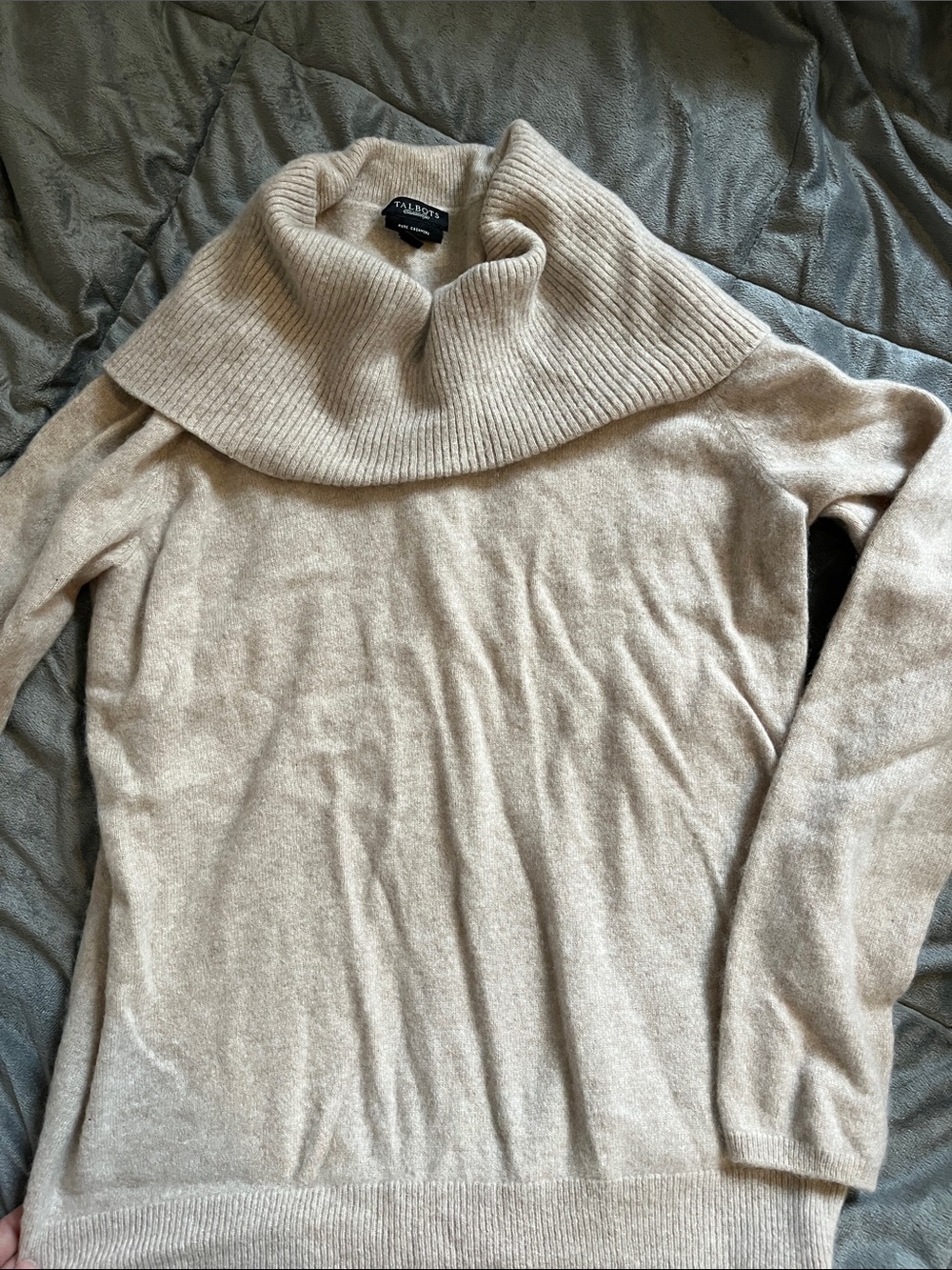 Talbots Beige Ribbed Cowl Neck Sweater pure cashmere